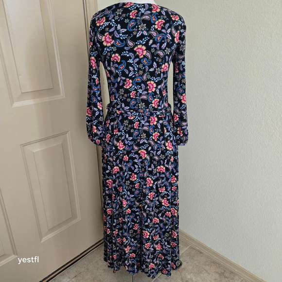 Boden Black Multicolor Floral Paisley Long Sleeve Maxi Dress US 6 - Picture 4 of 9